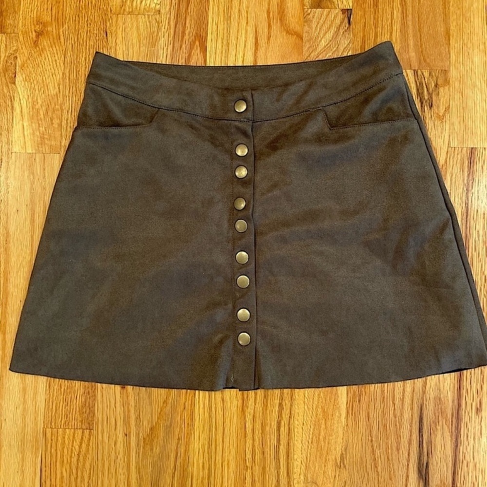 Sage suede green button front skater skirt